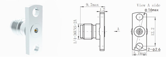 2 Holes 40GHz Flange Female RF Connector Stainless Steel Material Nickel Plated