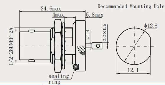 BNC Hermetically Sealed Female Bulkhead RF Connector Nickel Plated BeCu