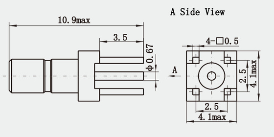 Gold Plated SSMB Male PCB Mount RF Connector Straight Type Nickel / Gold Plated