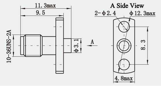 Gold Plated SSMA Female 2-hole Flange RF Connector For 2#Semi-rigid / Semi-flexible Cable