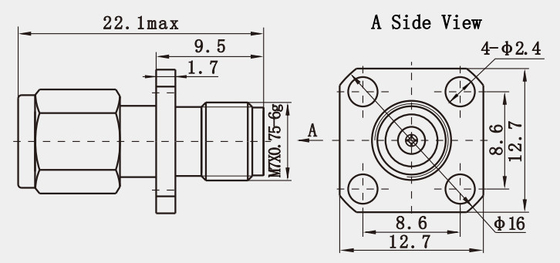 Male to Female 2.4mm RF Adapter with Passivated Plating and Stainless Steel Material