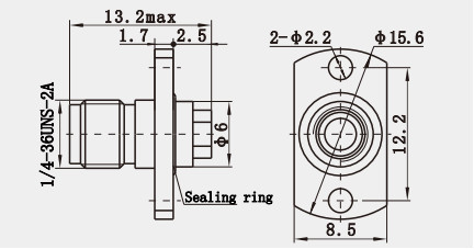 Brass Waterproof Female Flange Mount RF Coaxial Connector For Cable
