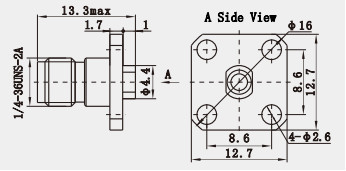K2.92 Series Gold Plated 4-hole Flange Brass RF Coaxial Connector For 2 Semi - Rigid / Flexible Cable