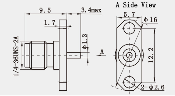 K Series 2.92mm Brass Female Flange Mount RF Connector with Microstrip