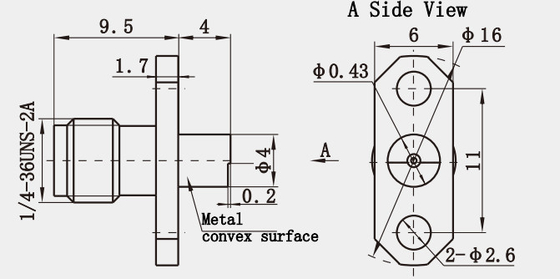 K2.92 Female Stainless Steel 2-hole Flange Mount PCB RF Coaxial Connector