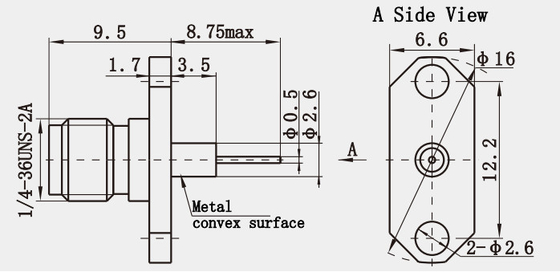 K Series Female 2-hole Flange Stainless Steel RF Coaxial Connector with Long Microstrip