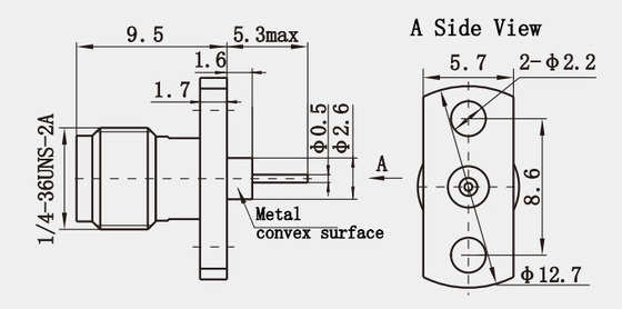 K2.92 Series Female 2-hole Flange Stainless Steel RF Coaxial Connector with PTFE Insulator and Passivated Plating