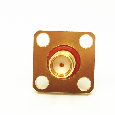 Gold Plated 4 Hole Flange SMA Adapter Female To Female Hermetically Sealed