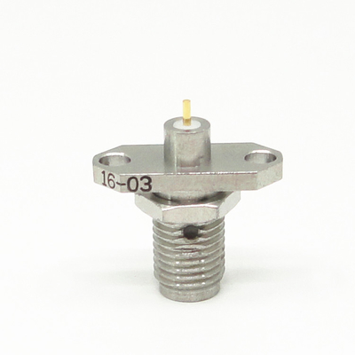 Passivated SUS SMA RF Connector Straight 2 Holes Flange Mount Female Connector