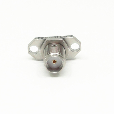 Passivated SUS SMA RF Connector Straight 2 Holes Flange Mount Female Connector