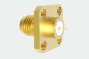 Brass / Stainless Steel RF Coaxial Connector 50Ω Impedance Aerospace SMA Female 4-hole Flange