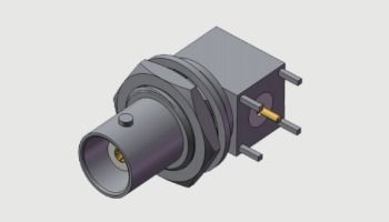 Female Bulkhead BNC RA Coaxial Connector for 4 Leg PCB Through Hole Soldering up to 4 GHz in Commercial Environments