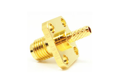 50Ohm Female SMA RF Connector Solder Attachment 4 Holes Flange Mounting