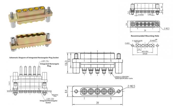 Rectangular SMA/SMP RF Integrated Connector