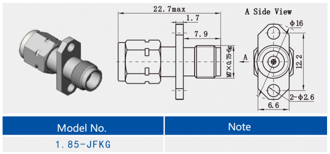 1.85mm Male to Female Stainless Steel RF Adapter with Flange Mount RF ...
